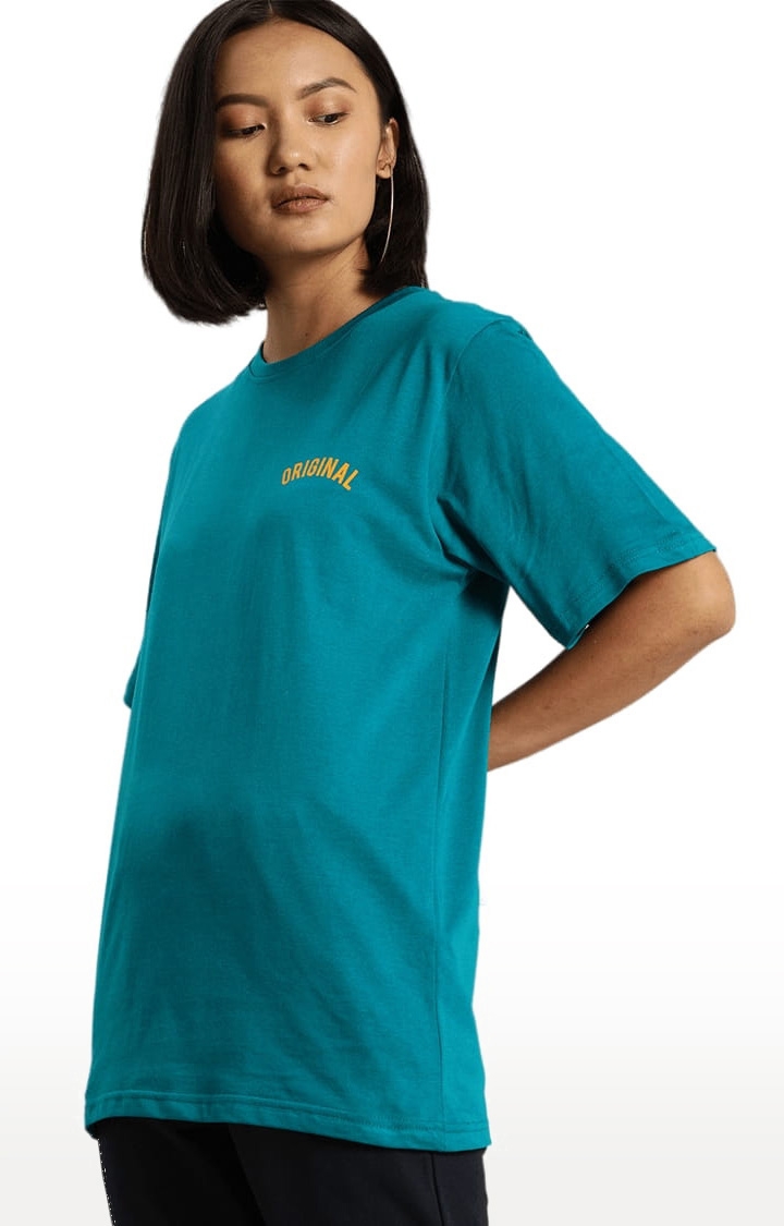 Dillinger | Women's Blue Cotton Solid Oversized T-Shirt