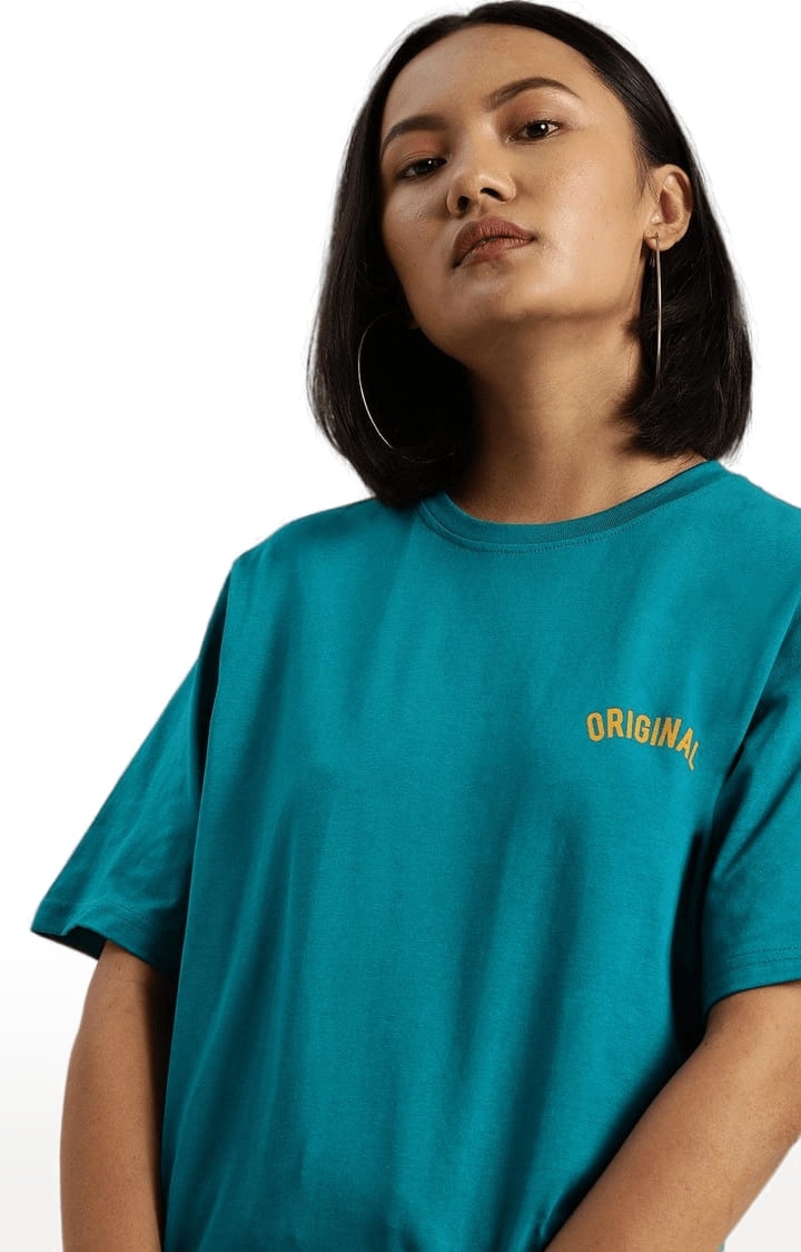 Dillinger | Women's Blue Cotton Solid Oversized T-Shirt 2