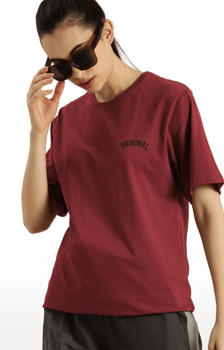 Women's Red Solid Oversized T-Shirts