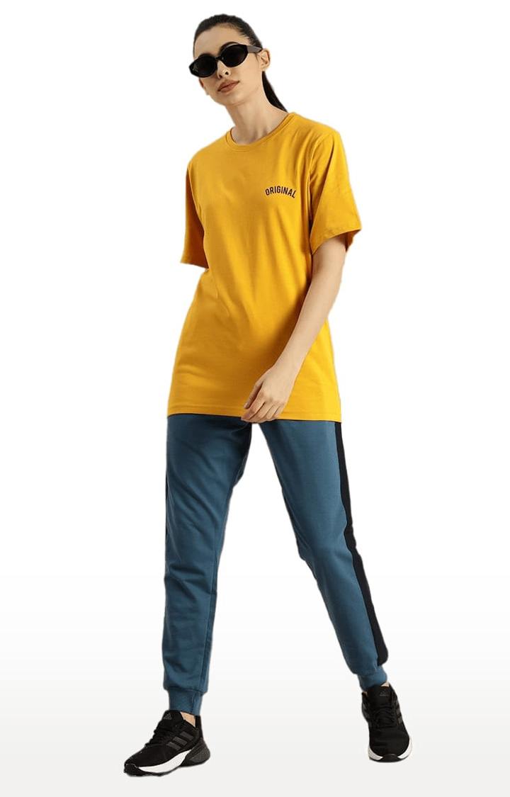 Women's Yellow Solid Oversized T-Shirts