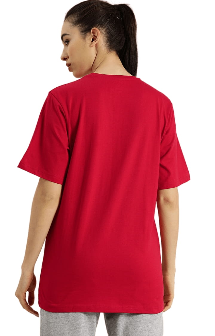 Women's Red Solid Oversized T-Shirts
