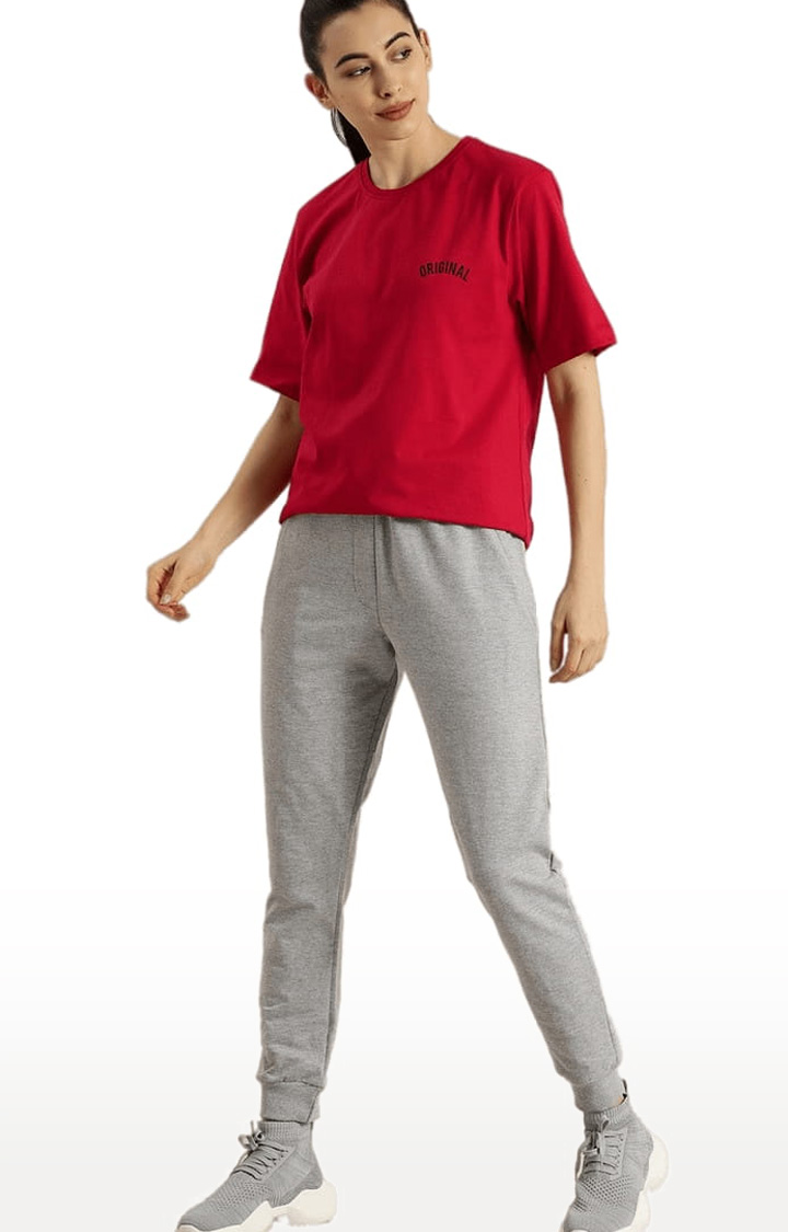 Women's Red Solid Oversized T-Shirts