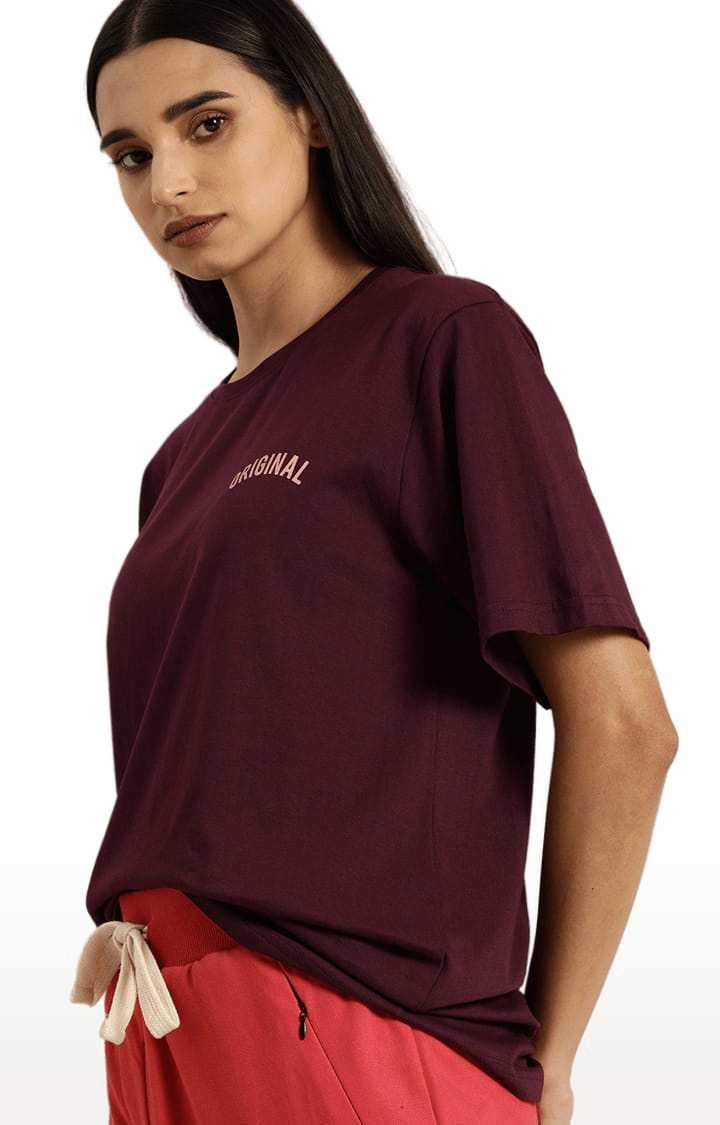 Women's Red Solid Oversized T-Shirts