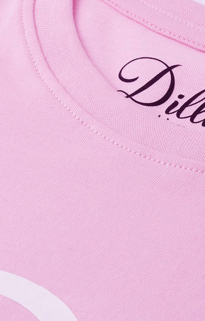 Dillinger | Women's Pink Typographic Oversized T-Shirts 4