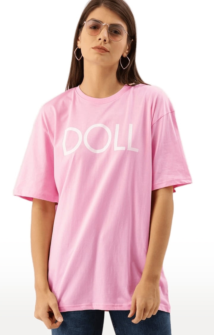 Dillinger | Women's Pink Typographic Oversized T-Shirts 0