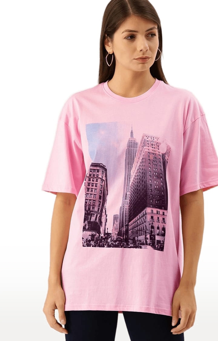 Dillinger | Women's Pink Graphics Oversized T-Shirts