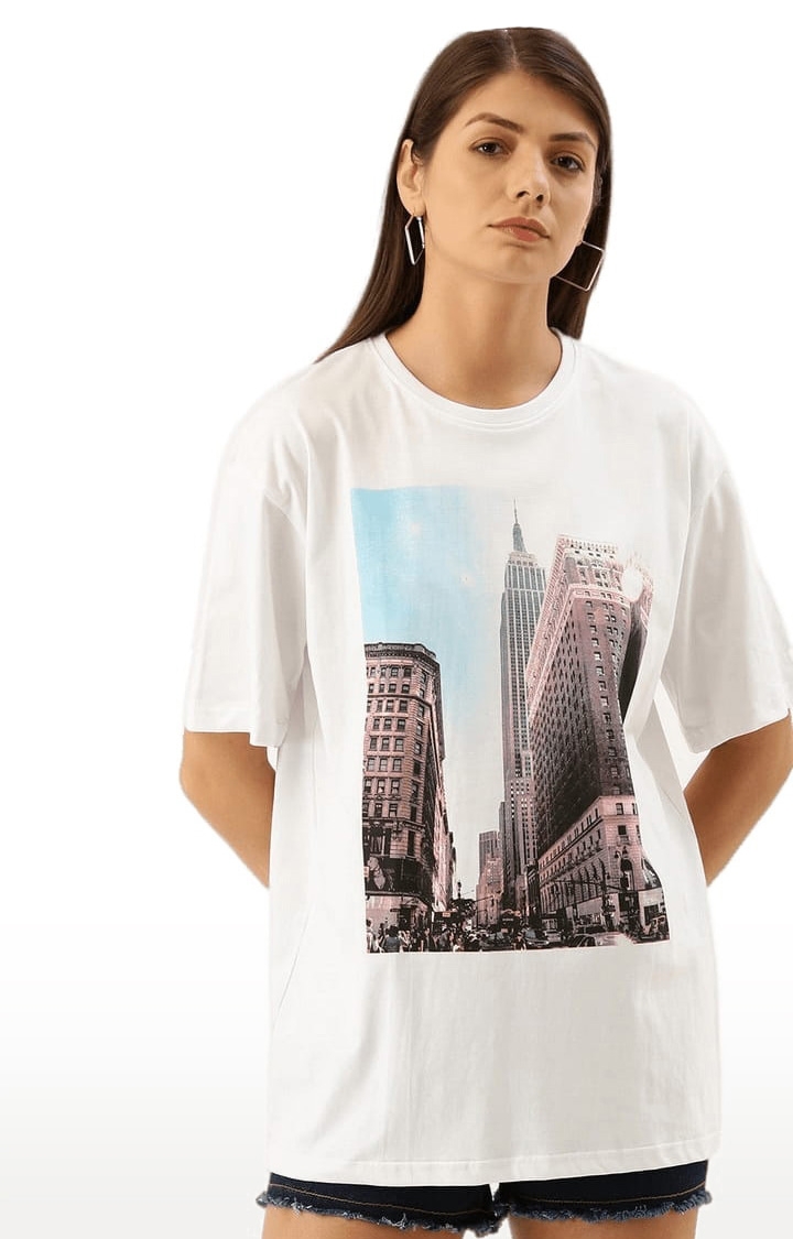 Dillinger | Women's White Graphics Oversized T-Shirts