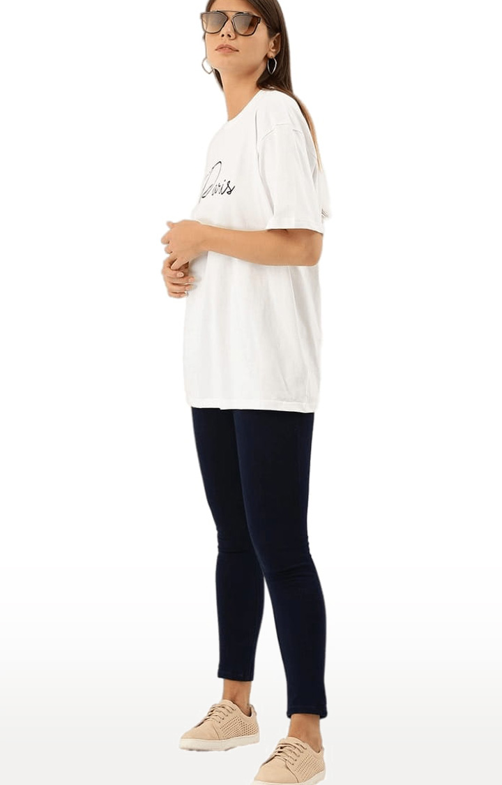 Women's White Typographic Oversized T-Shirts