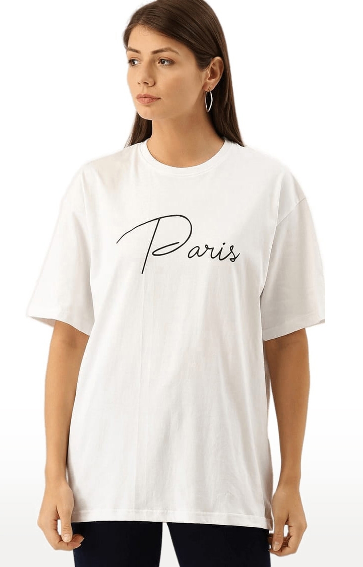 Dillinger | Women's White Typographic Oversized T-Shirts