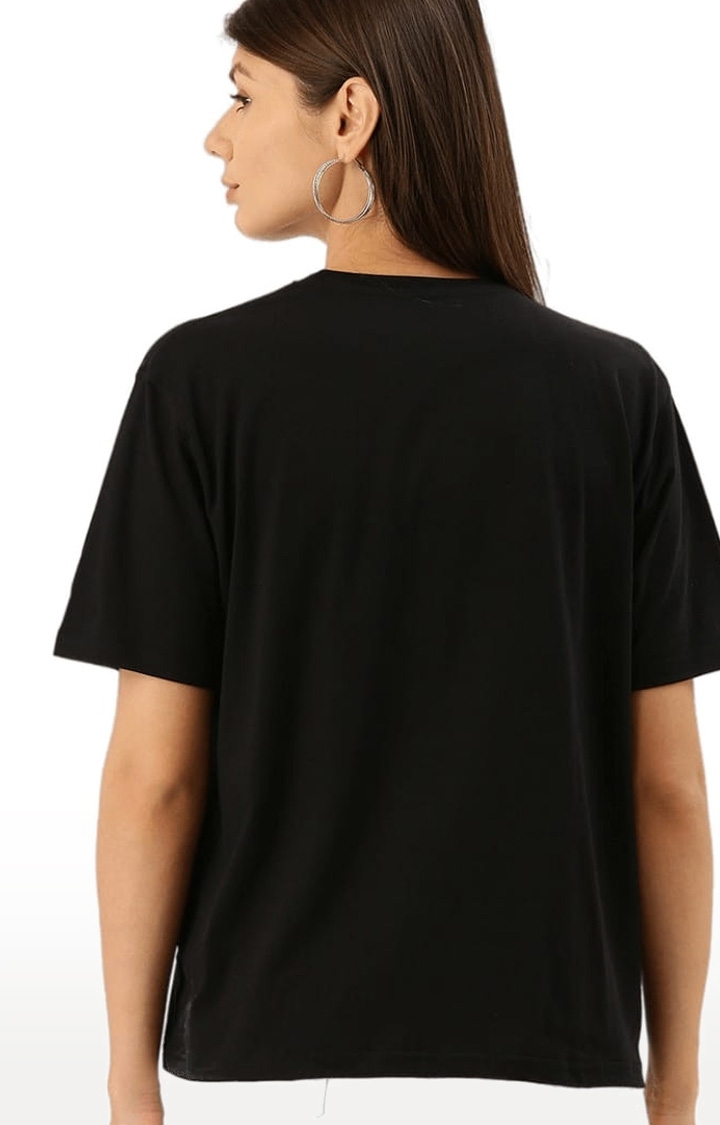 Dillinger | Women's Black Cotton Typographic Printed Oversized T-Shirt 3