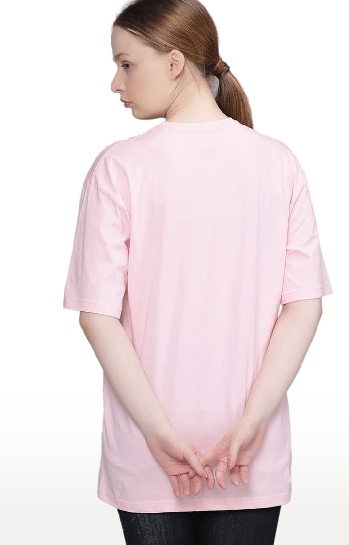 Dillinger | Women's Pink Typographic Oversized T-Shirts 3