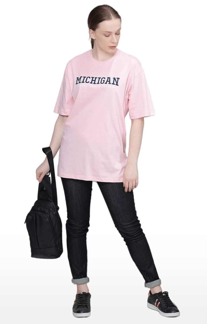 Dillinger | Women's Pink Typographic Oversized T-Shirts 1