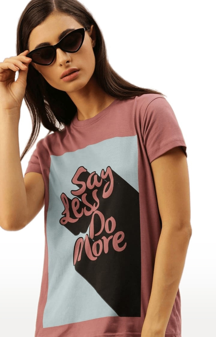 Dillinger | Women's Pink Typographic Regular T-Shirts 0