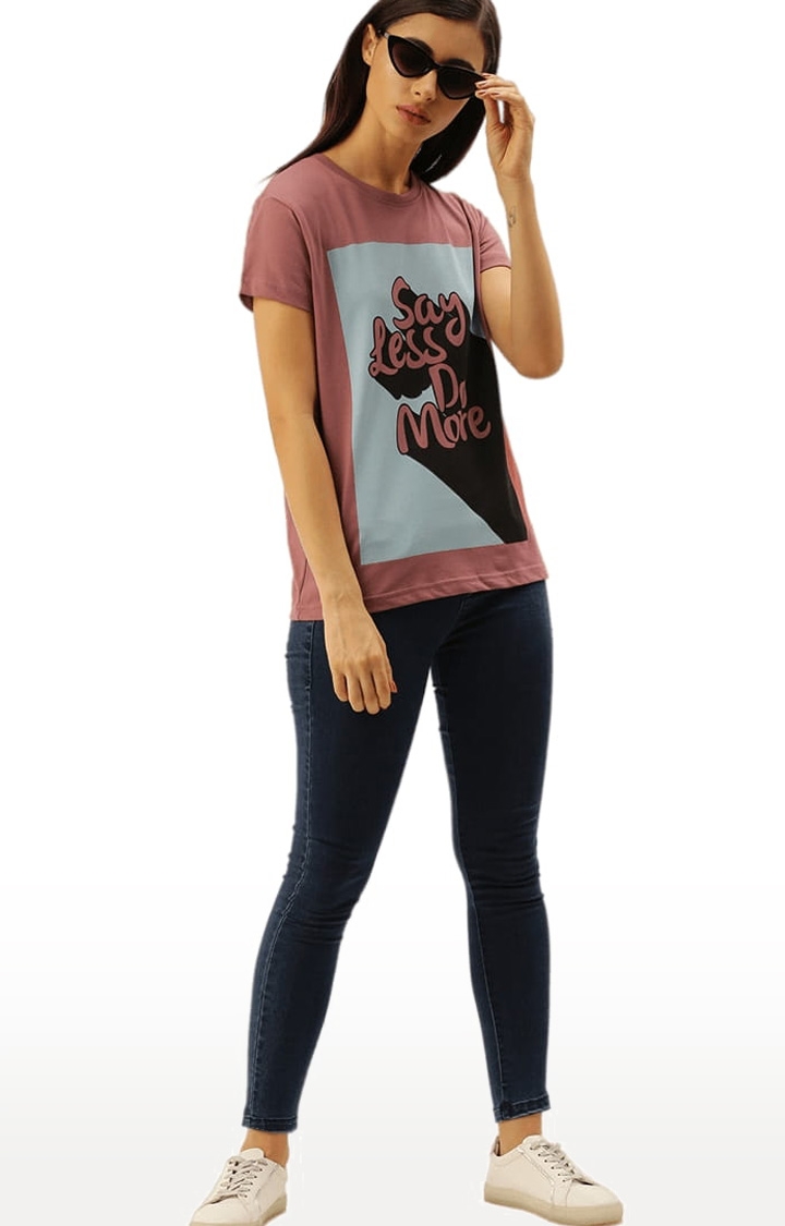 Dillinger | Women's Pink Typographic Regular T-Shirts 1