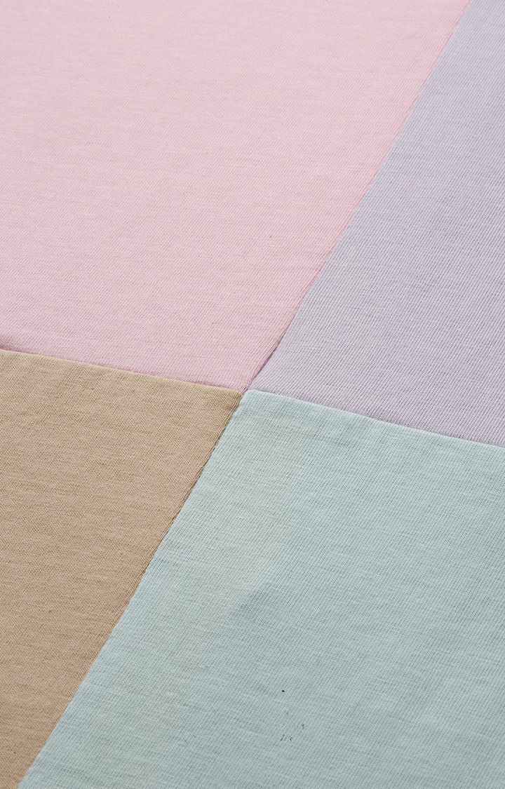 Women's Multicolour Cotton Colourblock Oversized T-Shirt