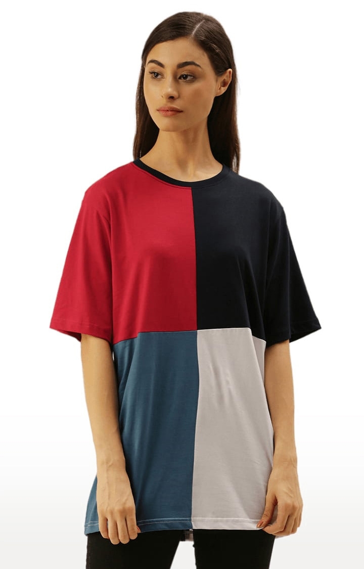 Dillinger | Women's Multicolour Cotton Colourblock Oversized T-Shirt 0