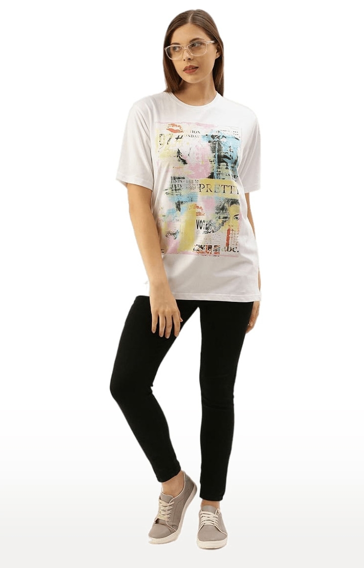 Dillinger | Women's White Graphics Oversized T-Shirts 1