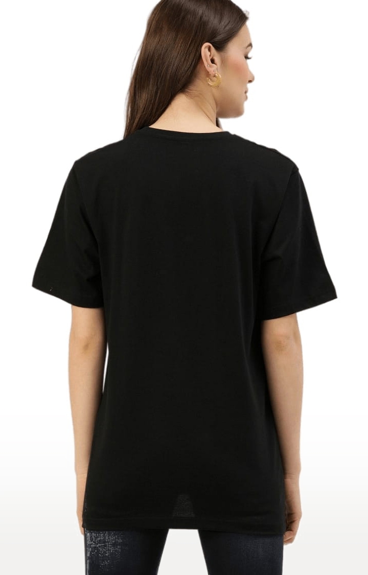 Dillinger | Women's Black Cotton Graphic Printed Oversized T-Shirt 3