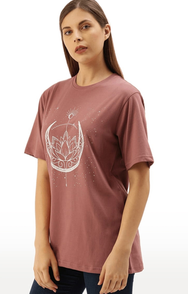 Dillinger | Women's Pink Printed Oversized T-Shirts 0