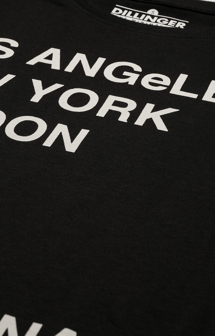 Dillinger | Women's Black Cotton Typographic Printed Oversized T-Shirt 4
