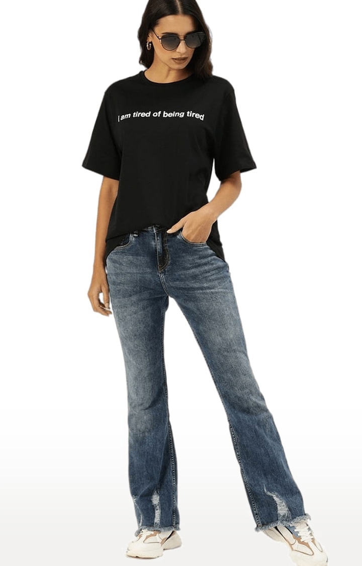 Dillinger | Women's Black Cotton Typographic Printed Oversized T-Shirt 1