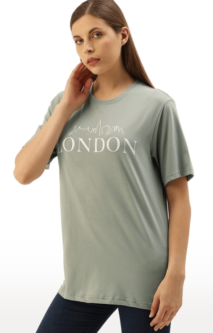 Dillinger | Women's Grey Cotton Typographic Printed Oversized T-Shirt 2