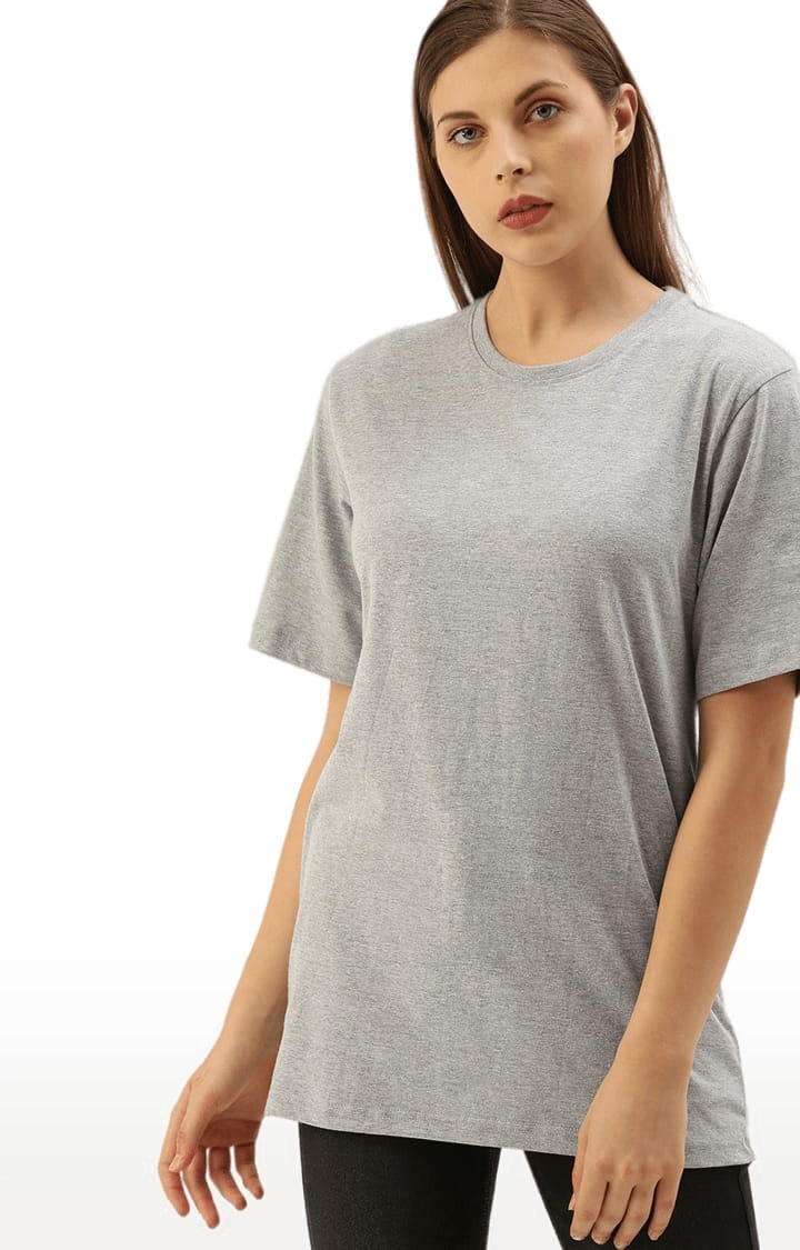Dillinger | Women's Grey Cotton Melange Textured Oversized T-Shirt 0