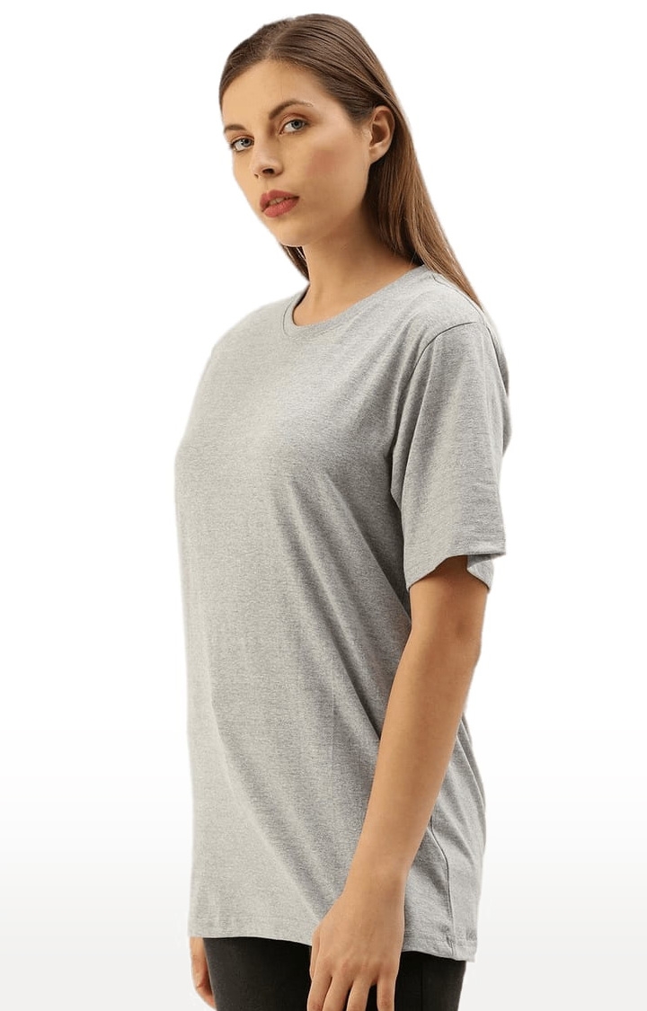 Dillinger | Women's Grey Cotton Melange Textured Oversized T-Shirt 2