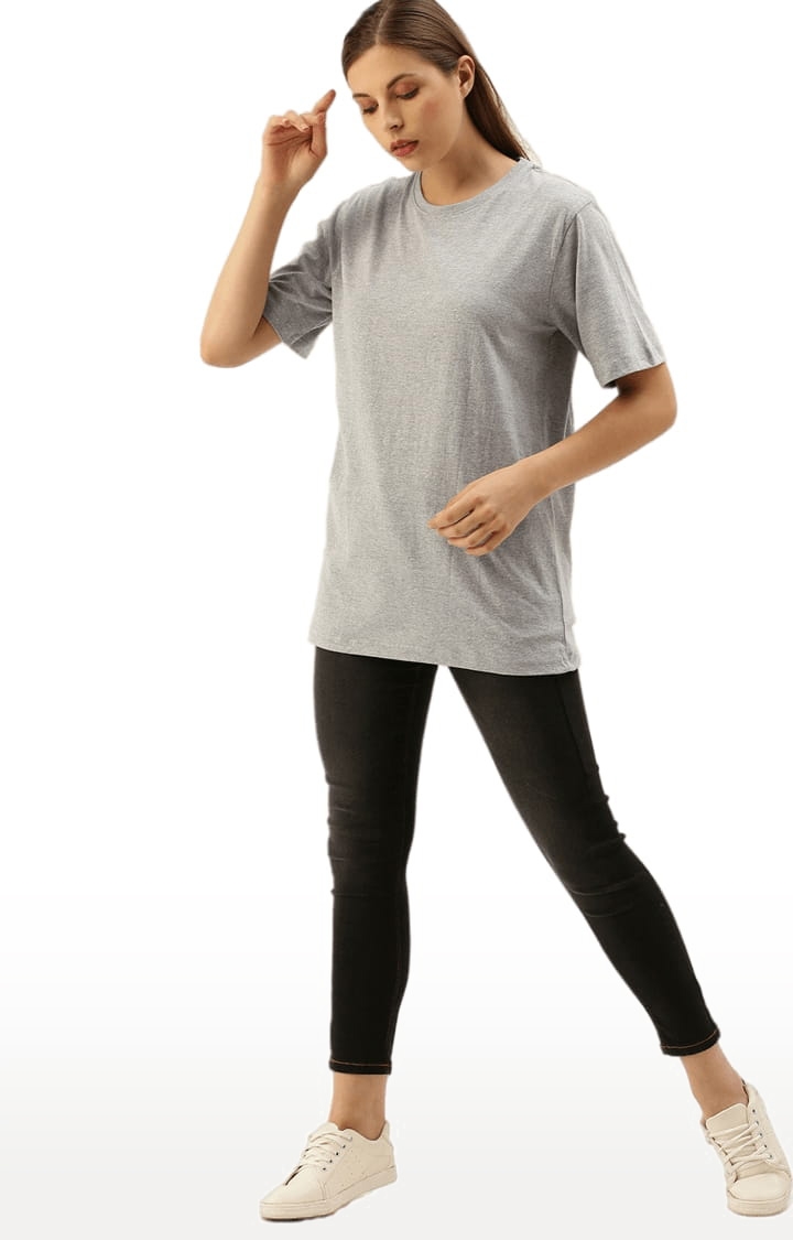 Dillinger | Women's Grey Cotton Melange Textured Oversized T-Shirt 1