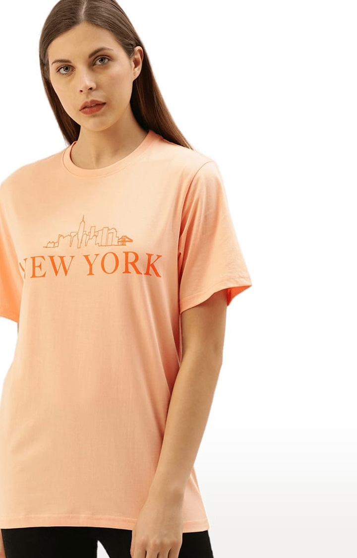 Dillinger | Women's Orange Typographic Oversized T-Shirts 0