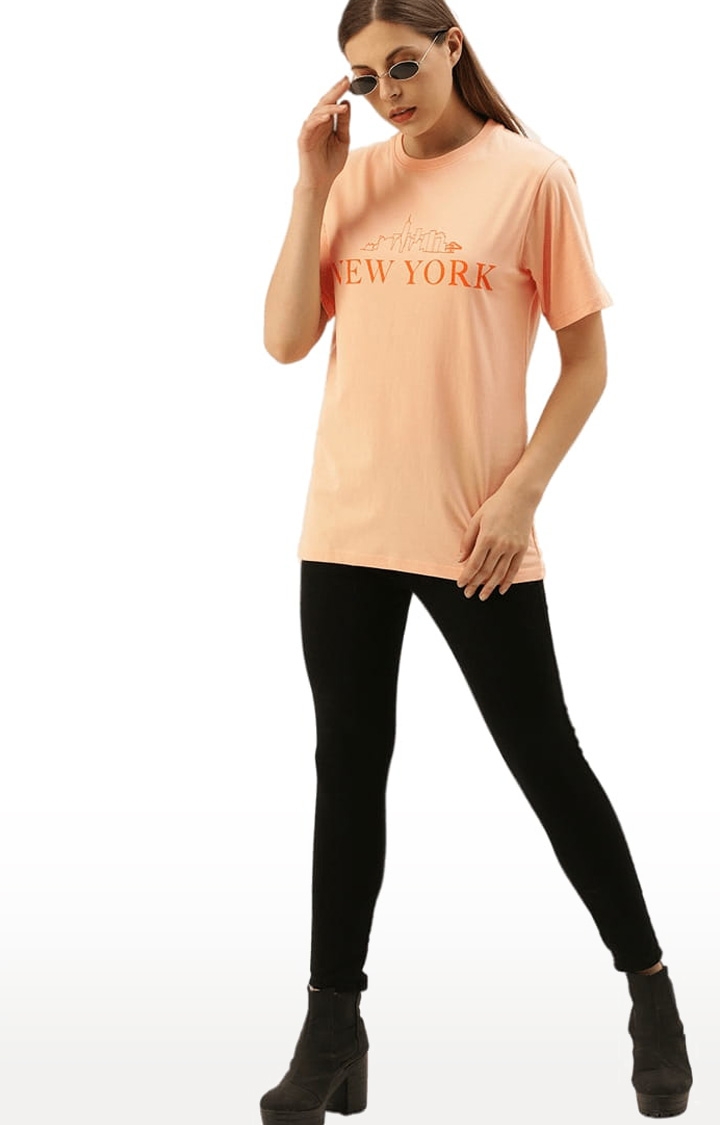 Dillinger | Women's Orange Typographic Oversized T-Shirts 1