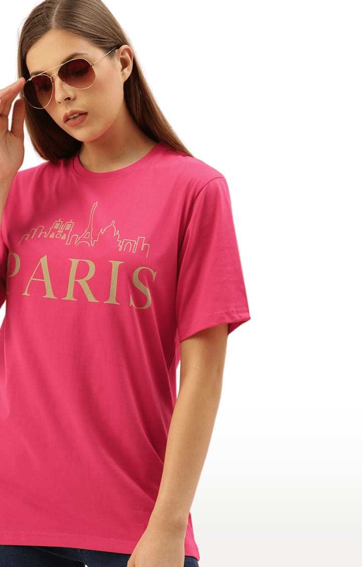 Women's Pink Typographic Regular T-Shirts