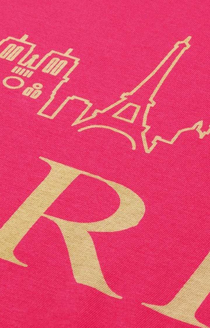 Women's Pink Typographic Regular T-Shirts