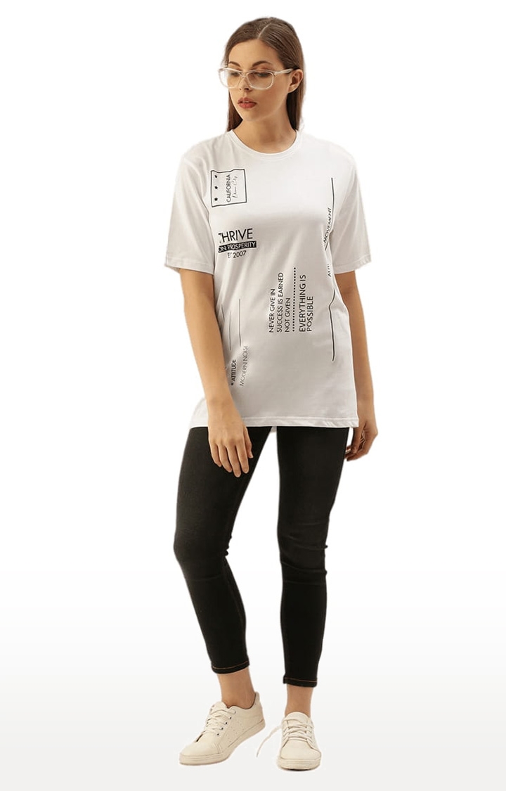 Dillinger | Women's White Typographic Oversized T-Shirts 1