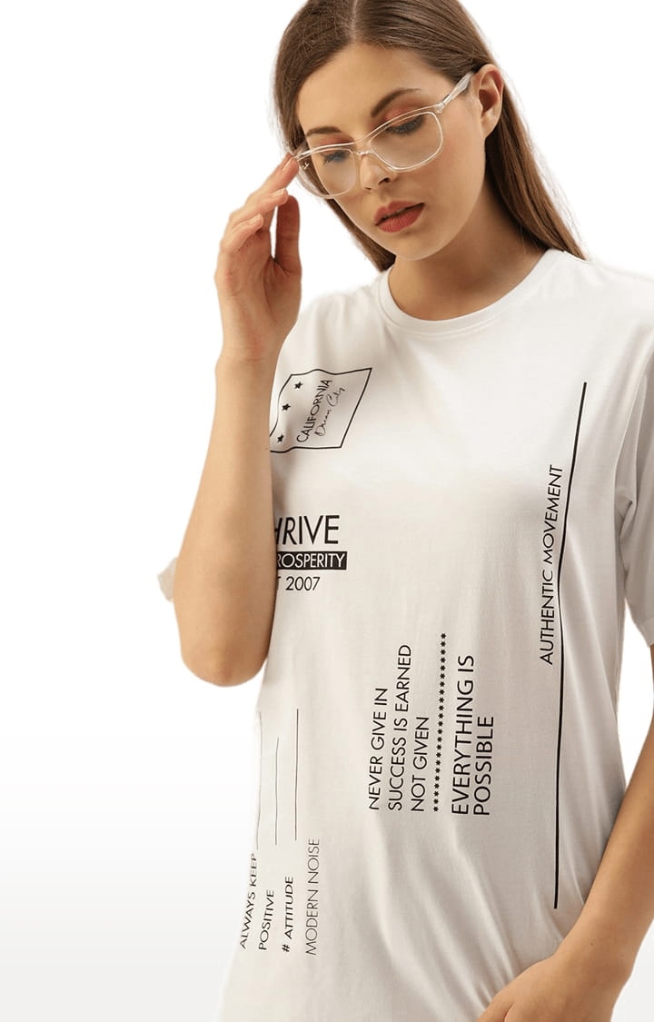Dillinger | Women's White Typographic Oversized T-Shirts 2