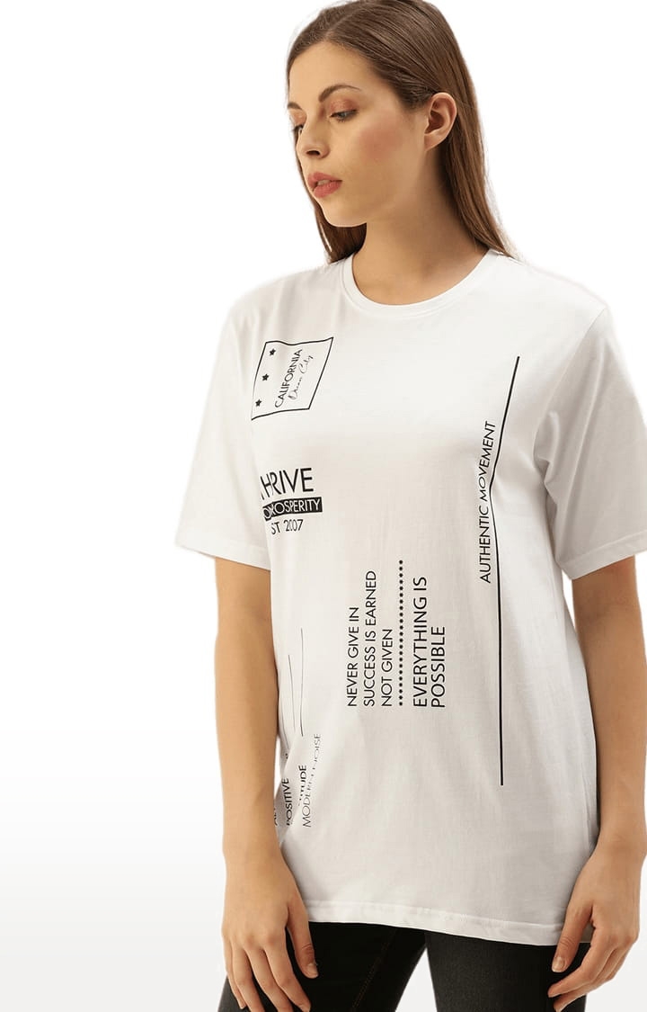 Dillinger | Women's White Typographic Oversized T-Shirts 0