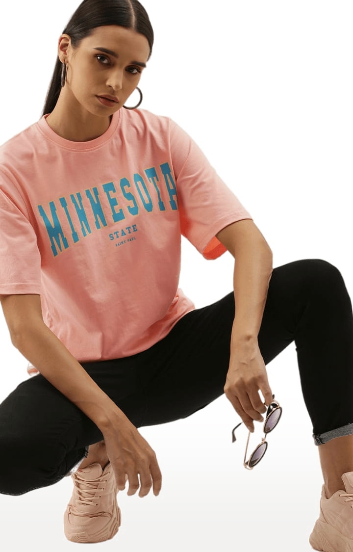 Dillinger | Women's Pink Typographic Oversized T-Shirts 1