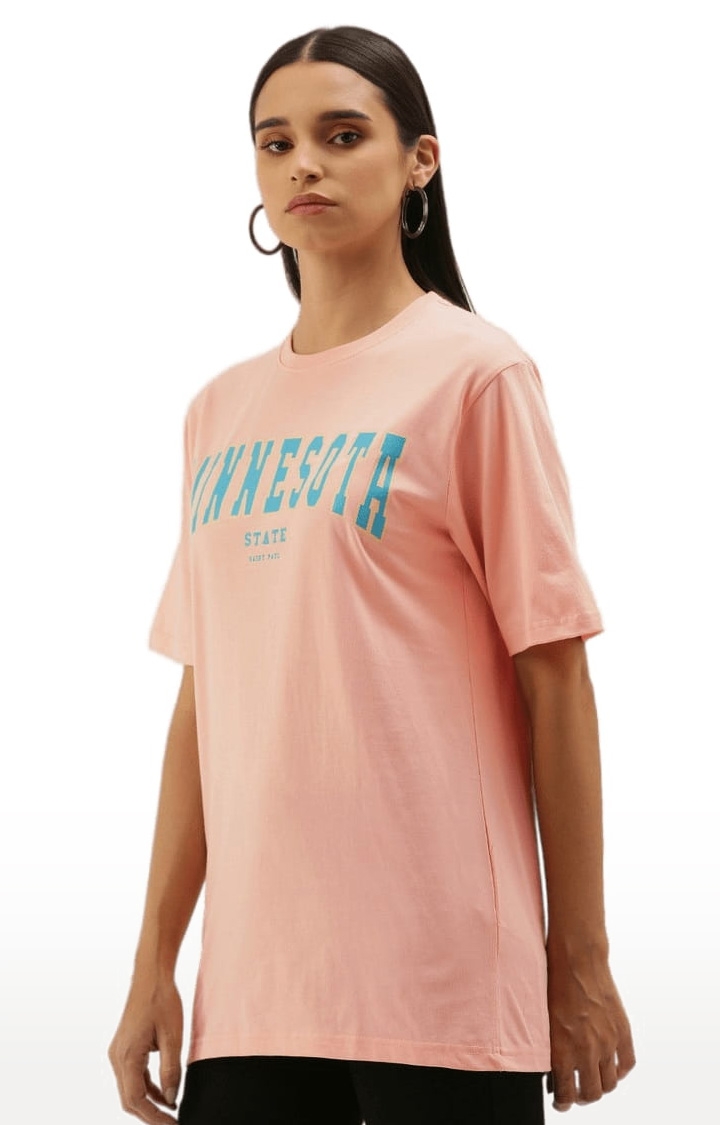 Dillinger | Women's Pink Typographic Oversized T-Shirts 2