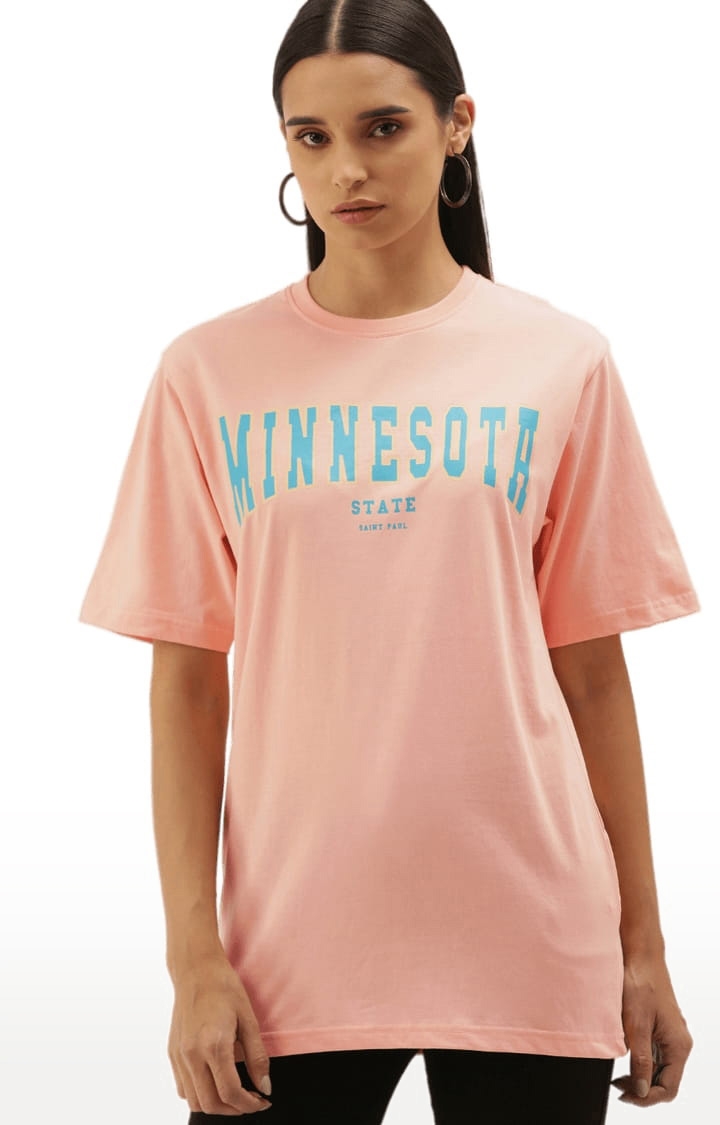Dillinger | Women's Pink Typographic Oversized T-Shirts 0