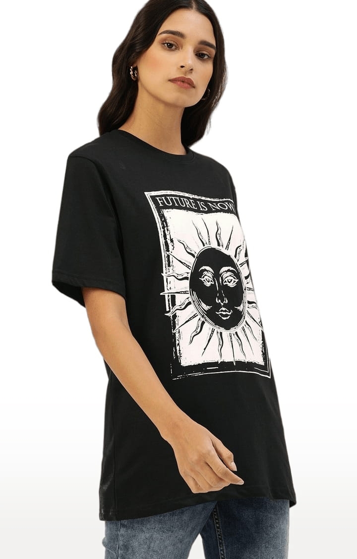 Dillinger | Women's Black Cotton Printed Oversized T-Shirt 2