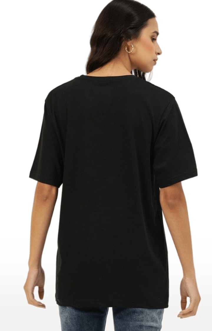 Dillinger | Women's Black Cotton Printed Oversized T-Shirt 3