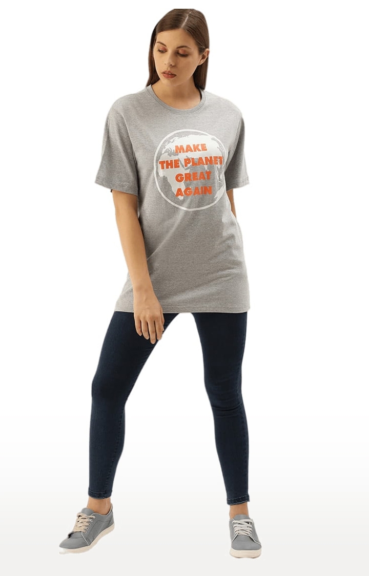 Dillinger | Women's Grey Cotton Printed Oversized T-Shirt 1