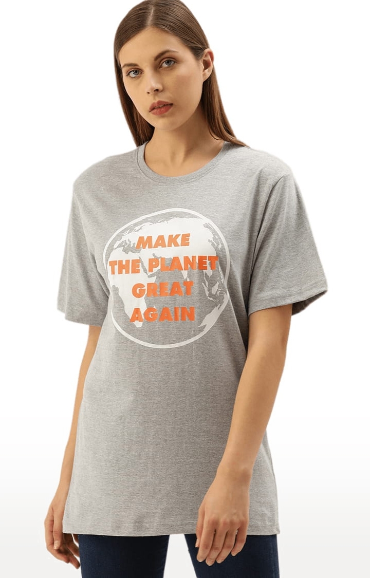 Dillinger | Women's Grey Cotton Printed Oversized T-Shirt 2