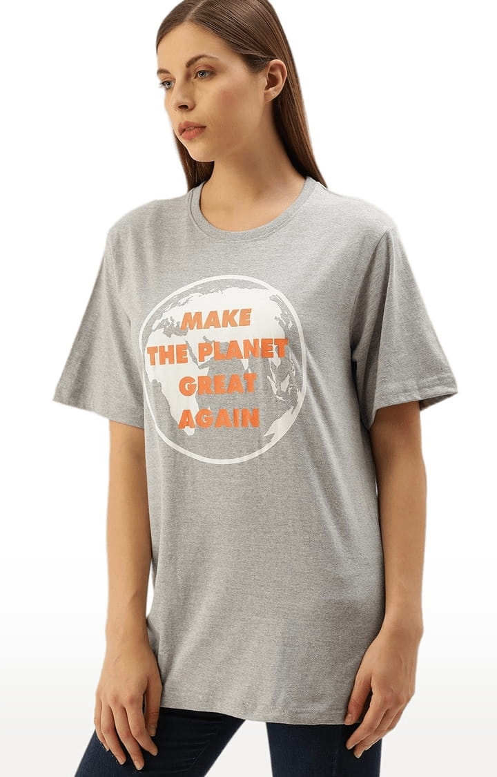Dillinger | Women's Grey Cotton Printed Oversized T-Shirt 0