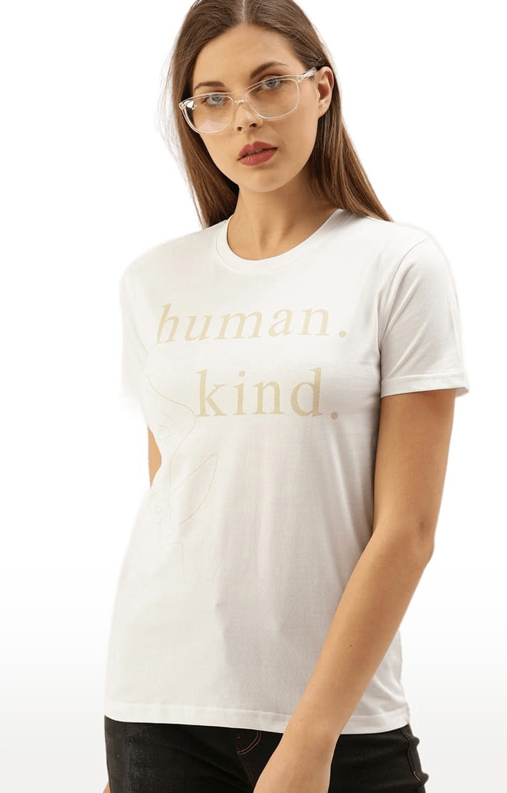 Dillinger | Women's White Typographic Regular T-Shirts 0