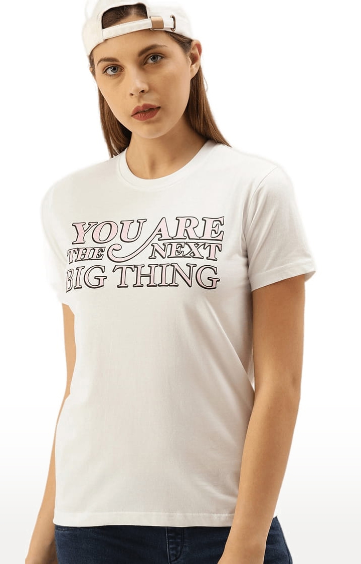 Dillinger | Women's White Typographic Regular T-Shirts 0