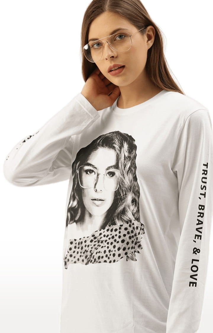 Dillinger | Women's White Graphics Oversized T-Shirts 2