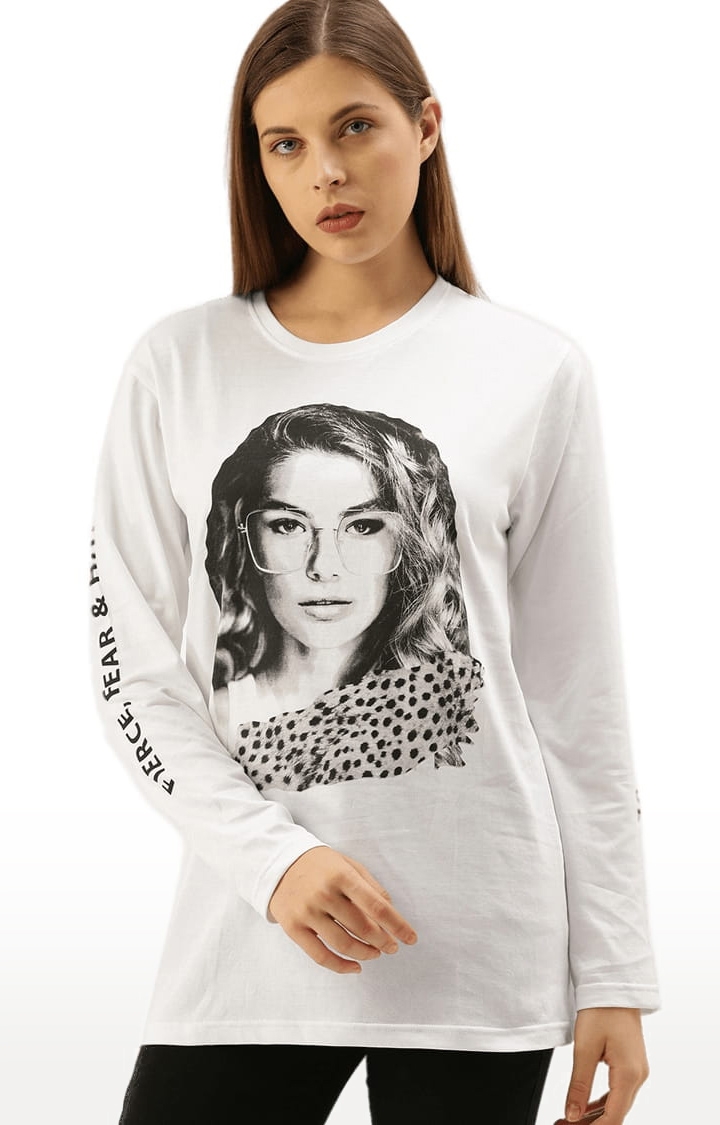 Dillinger | Women's White Graphics Oversized T-Shirts 0