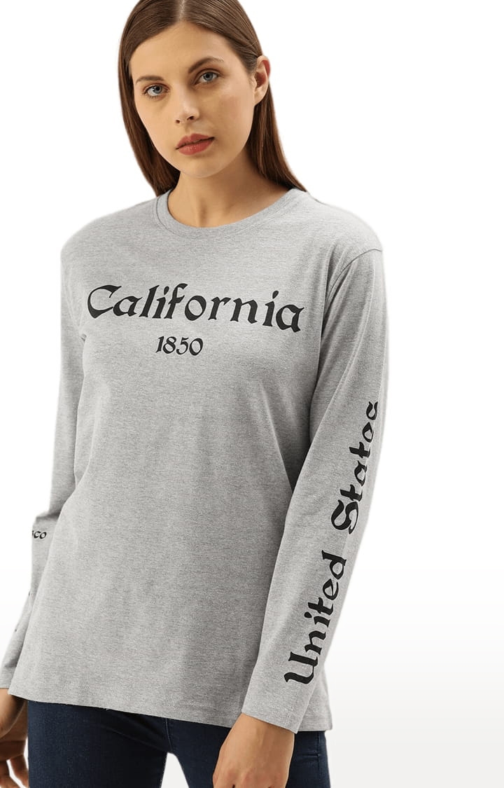 Dillinger | Women's Grey Cotton Typographic Printed Regular T-Shirt 0
