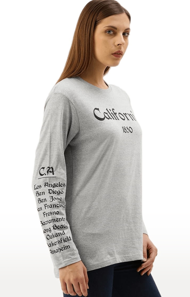 Dillinger | Women's Grey Cotton Typographic Printed Regular T-Shirt 2